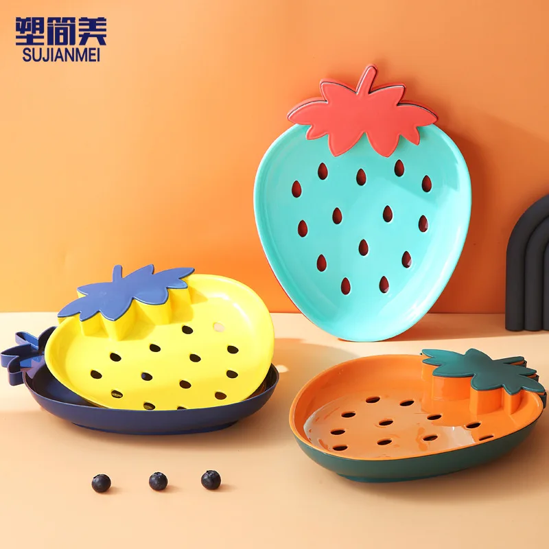 

Double drain basket cartoon cute home wash fruit basin living room coffee table fruit plate
