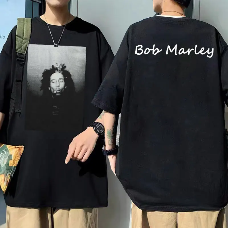 

Bob Marley Smoking Hip Hop Double Sided Print Tshirt Oversized Tees Unisex Men Women Fashion Casual Loose T-shirt Short Sleeve