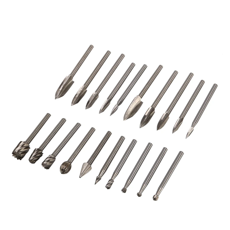 

20 Pcs Wood Carving Drill Bit Set Includes HSS Engraving Drill Accessories Bit And Wood Milling Burrs For Rotary Tools
