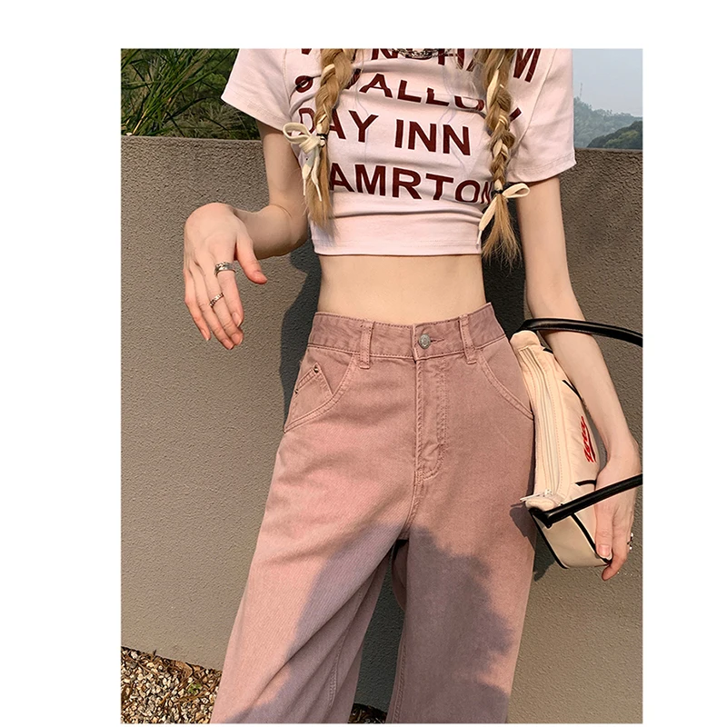 Vintage Jeans Women's 2023 New Purple Autumn Winter High Street Pants High Waist Straight Tube Loose Wide Leg Pants&Long Pants L