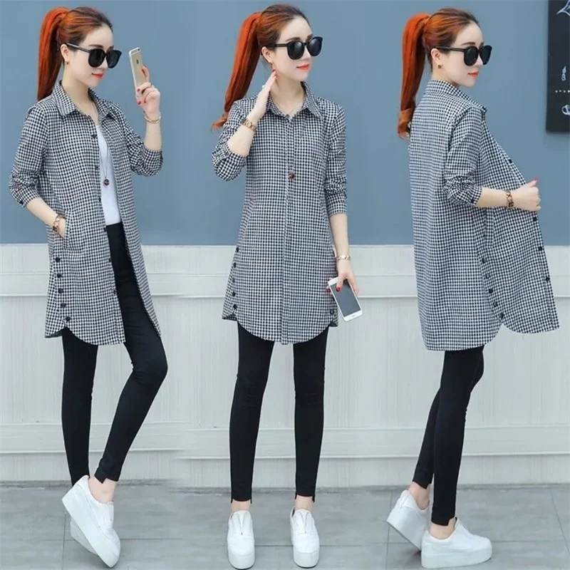Женская длинная клетчатая рубашка женская куртка весна-лето 2024 новое корейское