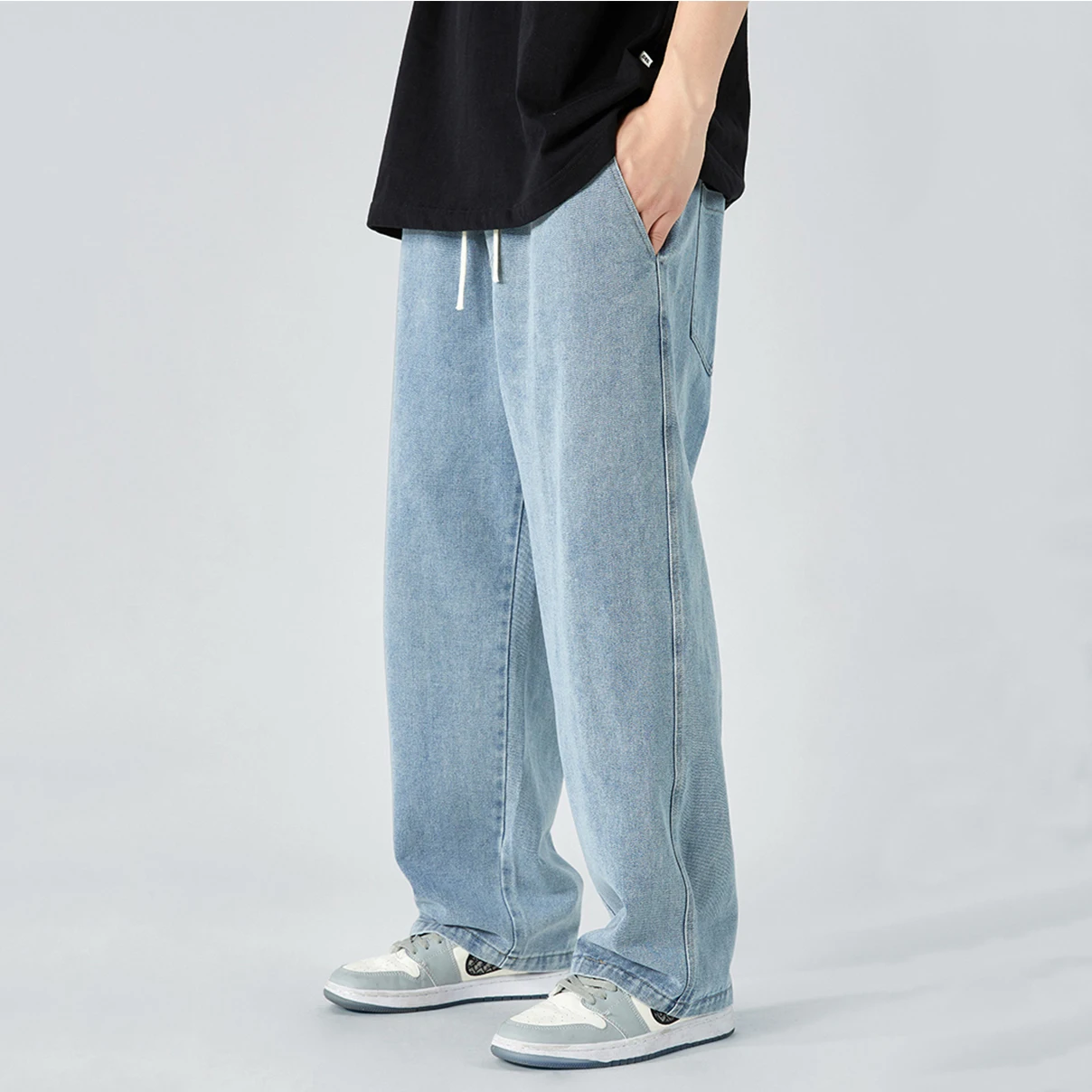 Four Seasons Men's Casual Retro Loose Straight Men's Jeans Street Popular Solid Color Straight Y2k Men Pants Ins Hot Sale JEANS