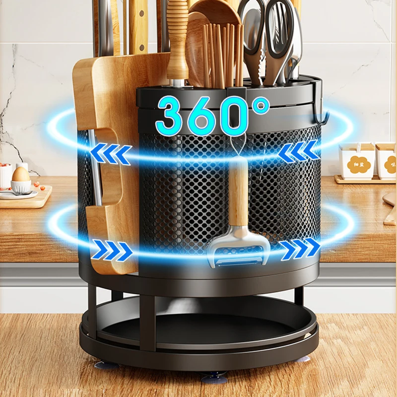 

Multifunctional 360 °rotation Knife Holder Stand Kitchen Countertop Chopsticks Cage Chopping Board Organizer Tool Storage Box
