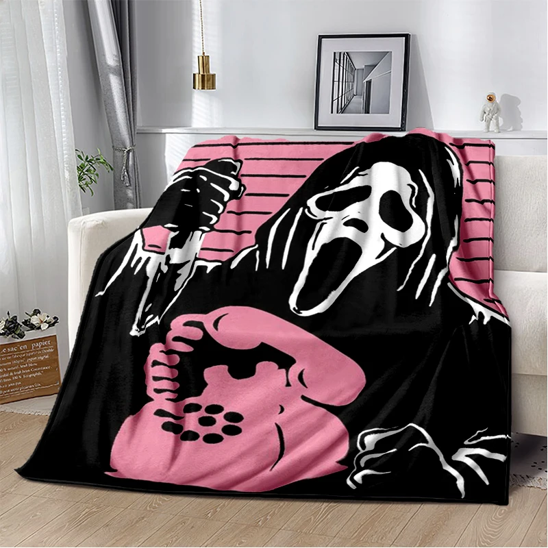 

Horror Movie flannel Blankets Scream Scary Throw Blanket for Bedding Living Room Sofa Ghost face Halloween Lightweight Blankets