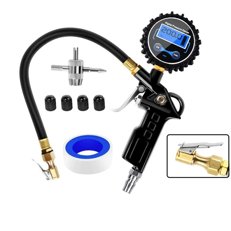 

0-200 psi Motorcycle Digital Tire Inflator Pressure Gauge Air Chuck Meter Tester R2LC
