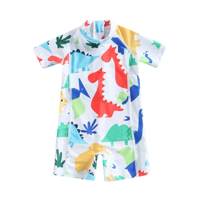 

Toddler Baby Girl Summer Swimsuit Cartoon Dinosaur Print Short Sleeve Zipper Jumpsuit Bodysuit Swimwear Beachwear Bathing Suits