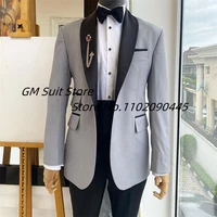 male clothes new 2022 shawl collar slim fit 1 button tuxedo 2 pieces grey blazers luxury man suit for wedding jacket pants