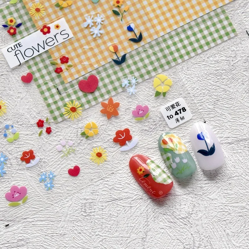 

2022 New Craft 3D Cute Nail Art Stickers Japanese Colorful Round Dots Cute Flower Nail Art Decorative Stickers Slider Decor