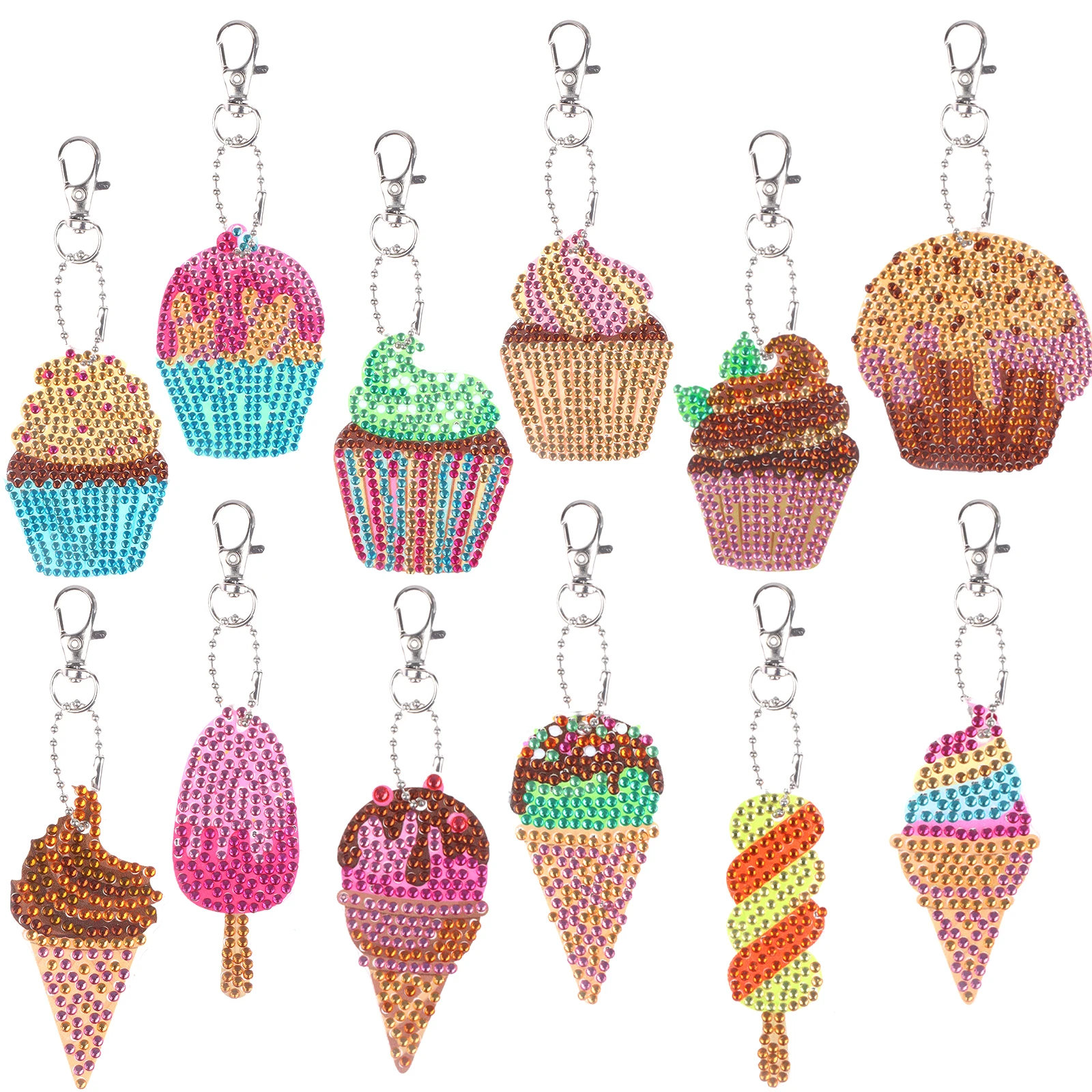 

12 Pcs DIY 5D Diamond Painting Keychain Kits Ice Cream Diamond Painting Pendant