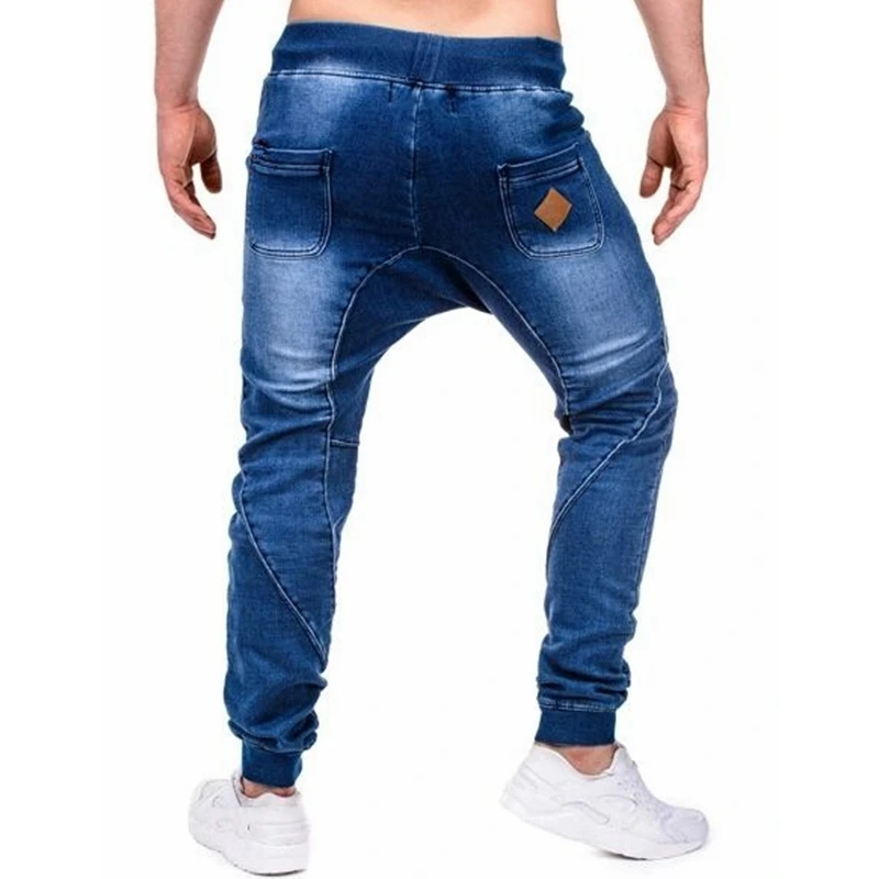 Men Jeans Streetwear Vintage Jeans Spring Solid Pocket Single-Breasted Denim Pencil Pants Men Lace-up Mid Waist Sports Jeans