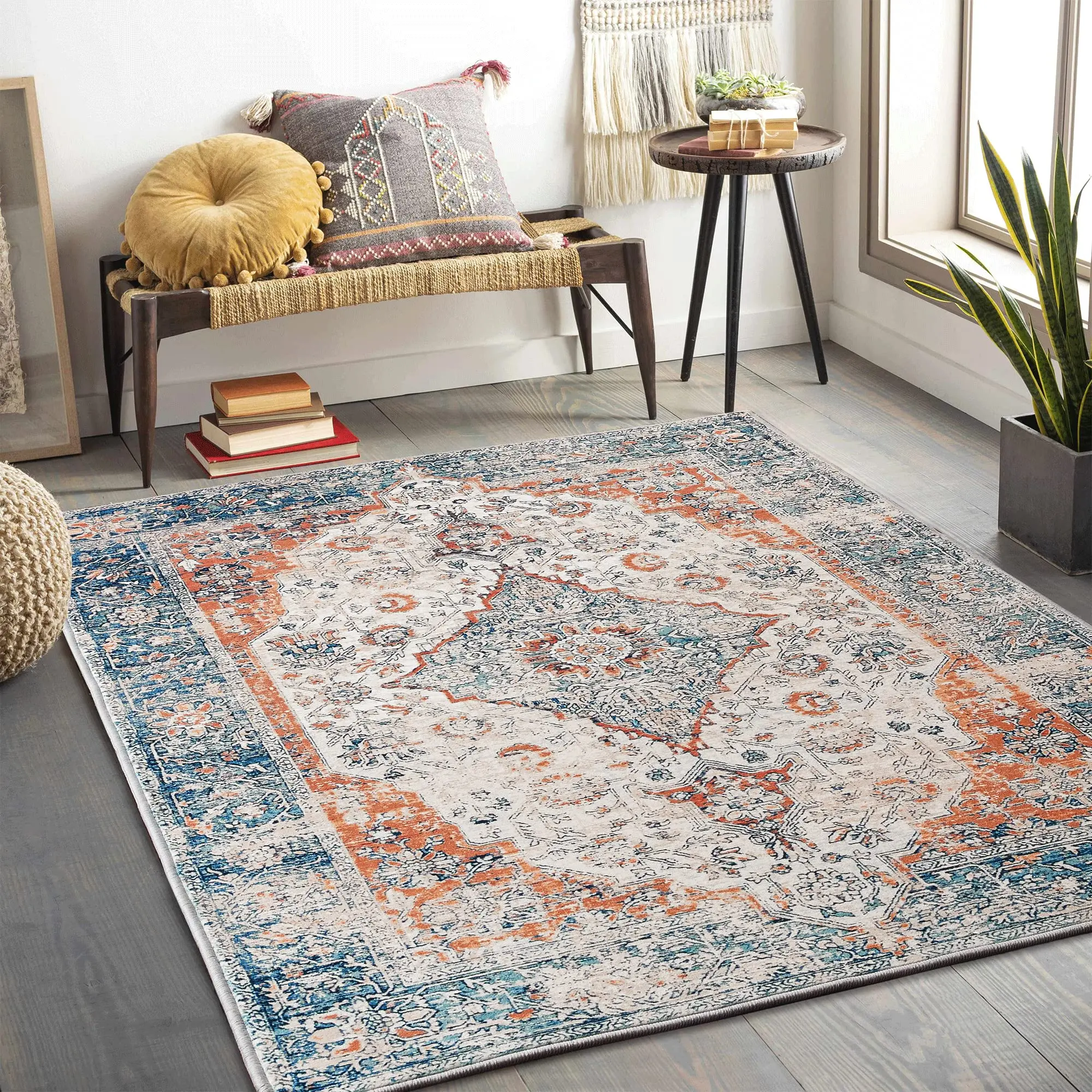 Ковер Дверной в винтажном стиле терракотовый традиционный мягкий стираемый