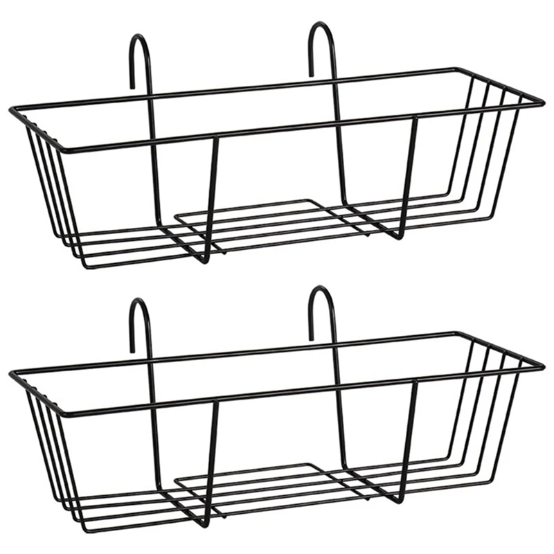 

2X Hanging Baskets Planter Railing Planter The Rail Fence Pots Stand Railing Planter Baskets For Balcony Porch Fence