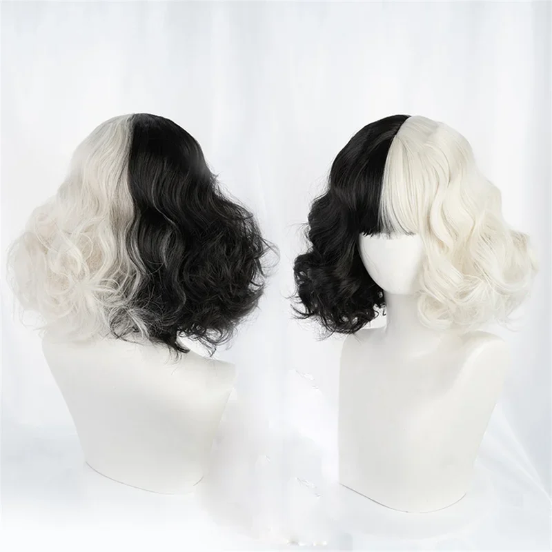 Парик для косплея CRUELLA Deville De Vil термостойкий с короткими волосами и челкой цвет