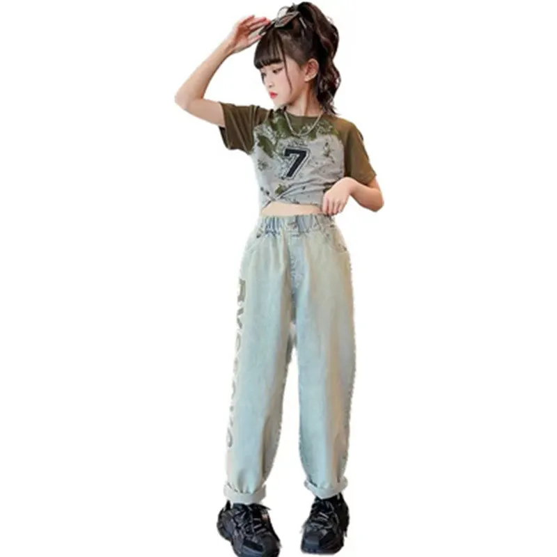 

2023 Summer Girls Outfits Short Sleeve Camouflage T-Shirt Pants Two Pieces Teen Kids Clothes Casual Streetwear Children Costumes