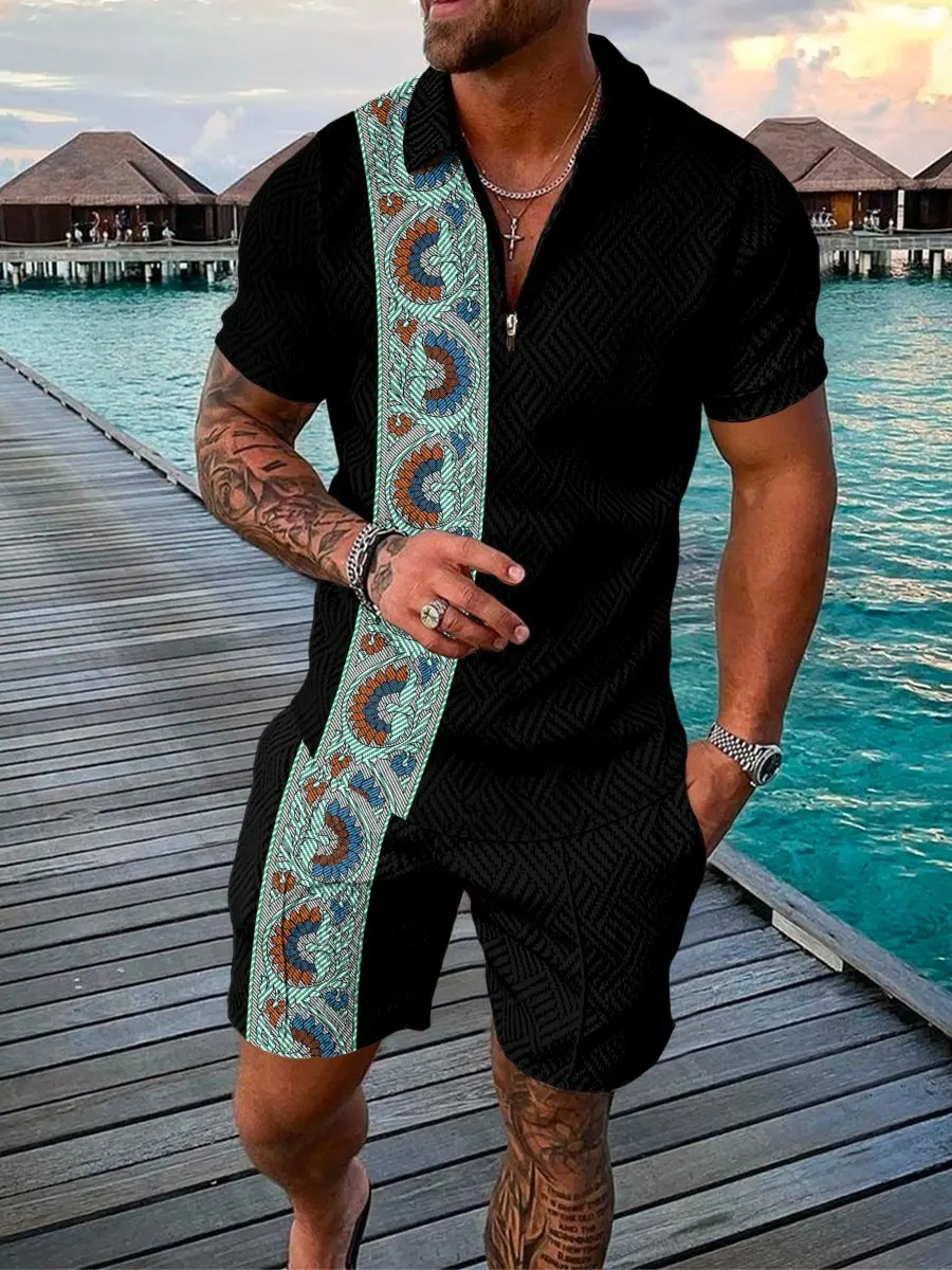 

Костюм мужской спортивный из 2 предметов, с отложным воротником и короткими рукавами