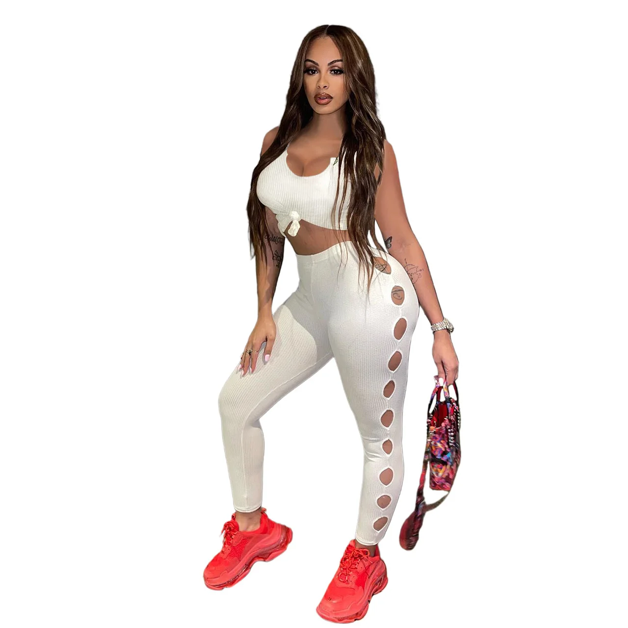 

Zoctuo Two-piece Set Summer U-neck Vest Tank Tops And Pants Suits Sexy Women's Wear Tracksuits Bandage Clothing Woman Outfit