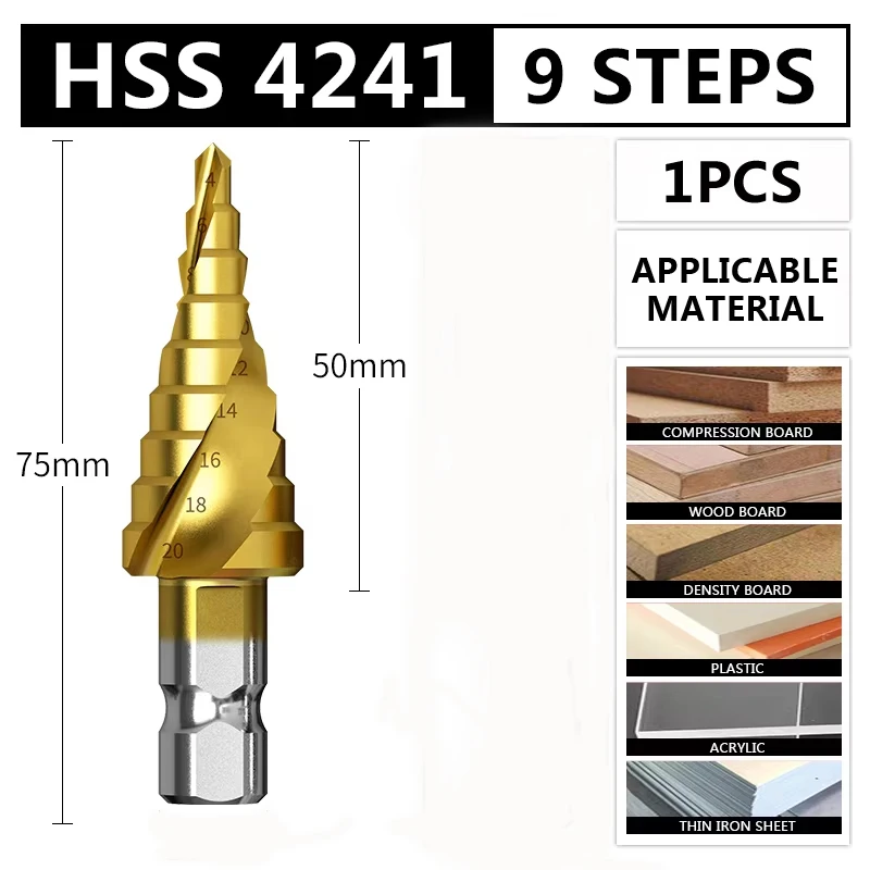 

1 Шт., Высокоскоростное Стальное Ступенчатое Сверло Со Спиральной Канавкой