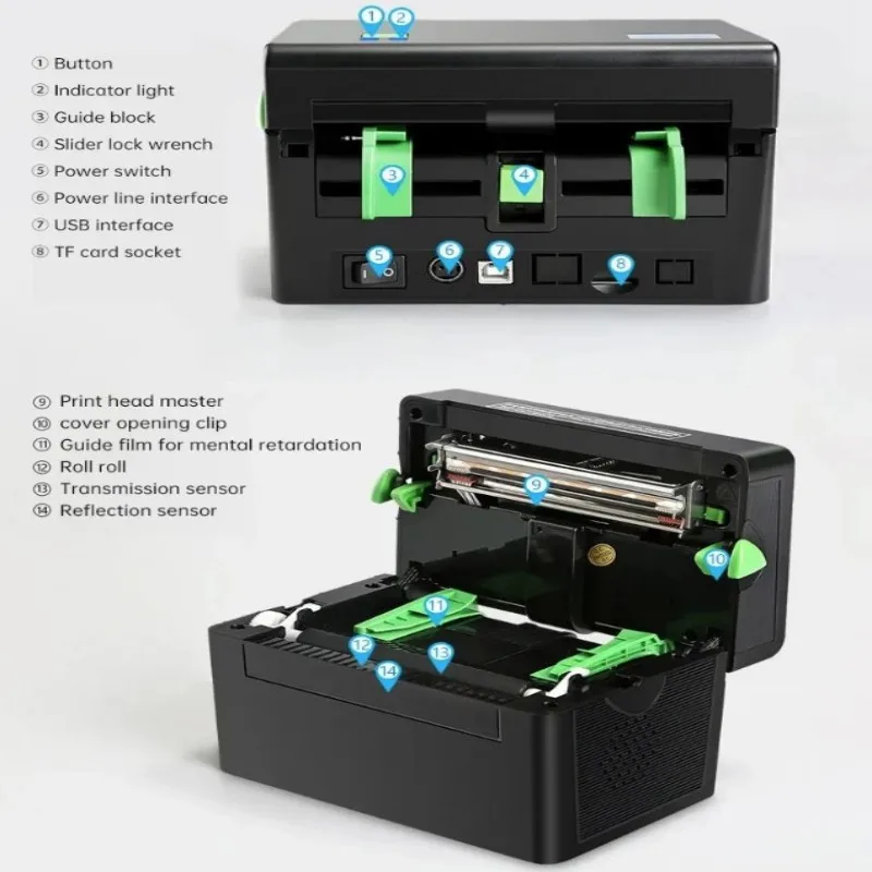 Фото Xprinter ®   Термопринтер XP-108B: HD-печать этикеток/накладных, печать логотипов, текста, графики, QR-кодов. Подключение к смартфону, Bluetooth, компьютеру, USB. №5