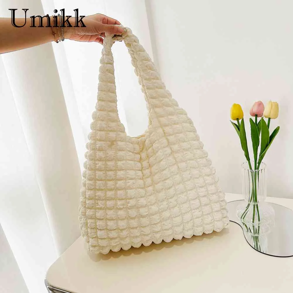 

Fashion Portable Bubble Flower Tote Bags Lady Solid Color Pleated Cloud Handbag Handheld Shoulder Shopping Bag
