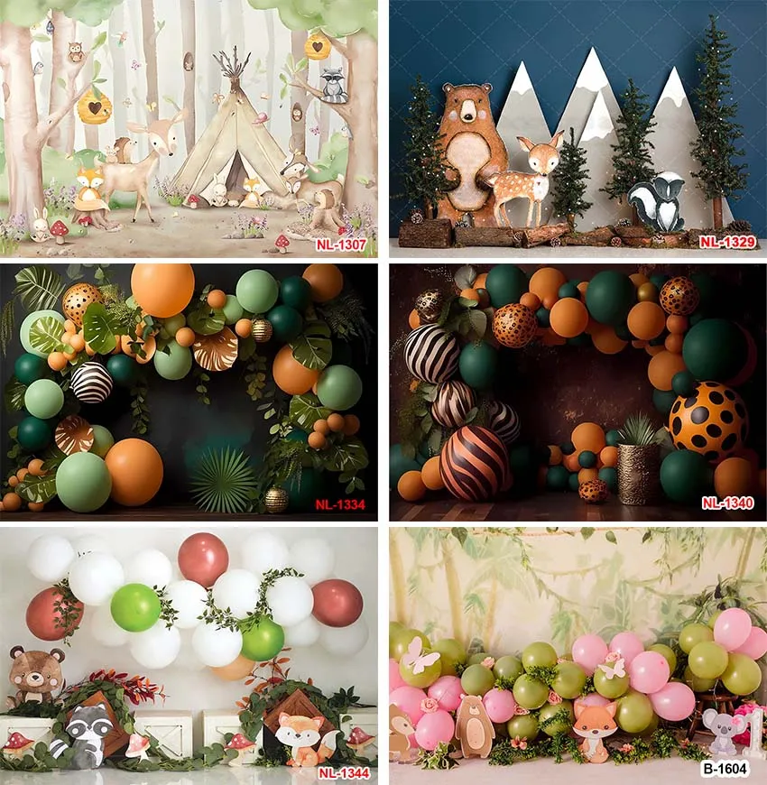 

Woodland Safari Jungle Animals Portrait Newborn Kids Photo Background Oil Painting Forest Wall Backdrop for Photography Props