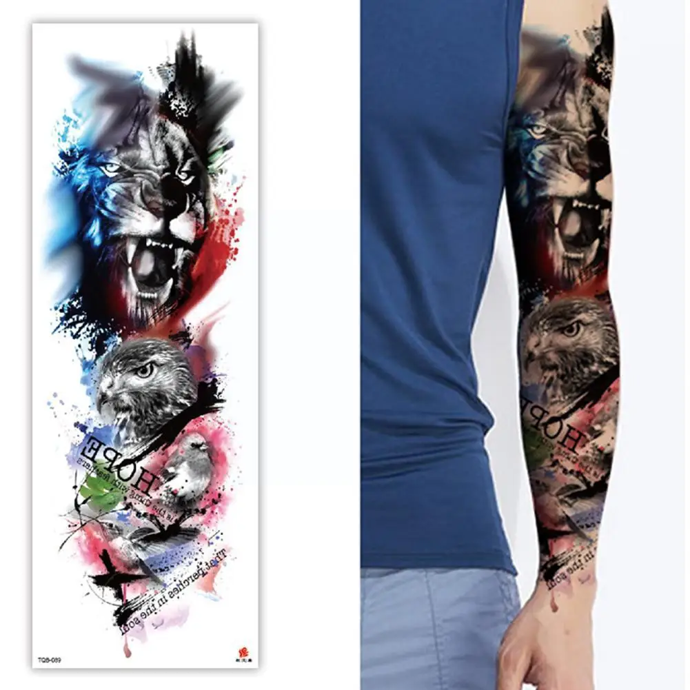 

Татуировка на всю руку для женщин, временная тату-наклейка для тела для женщин, глаз, цветов, тигр, женщин, мужчин, водостойкая Сумка-тоут с черепом, львом, Орлом, ногами, D7Q7