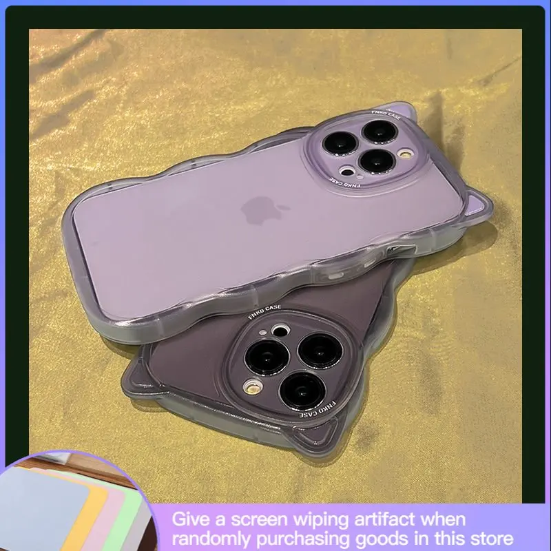 

Роскошный чехол с кошачьими ушками и волнистыми матовыми искусственными линзами подходит для IPhone14 14Promax 13promax 12 11 X Xs Xr Xsmax противоударный сил...