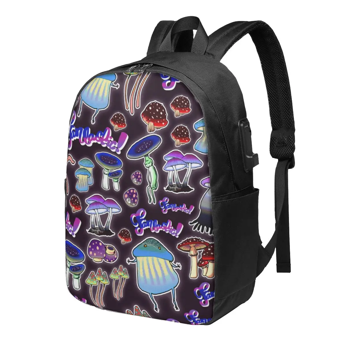 

Мужской деловой рюкзак с USB-зарядкой и принтом в виде грибов