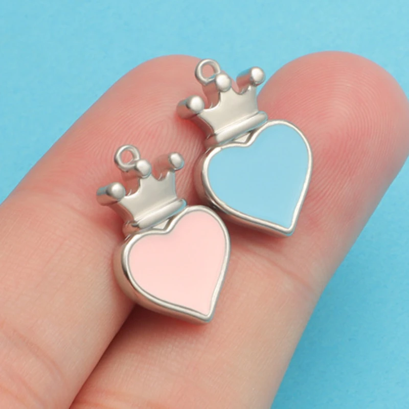 

WZNB 5Pcs Enamel Hearts Charms Crown Heart Pendant for Jewelry Making Handmade Earring Bracelet Necklace Diy Accessories