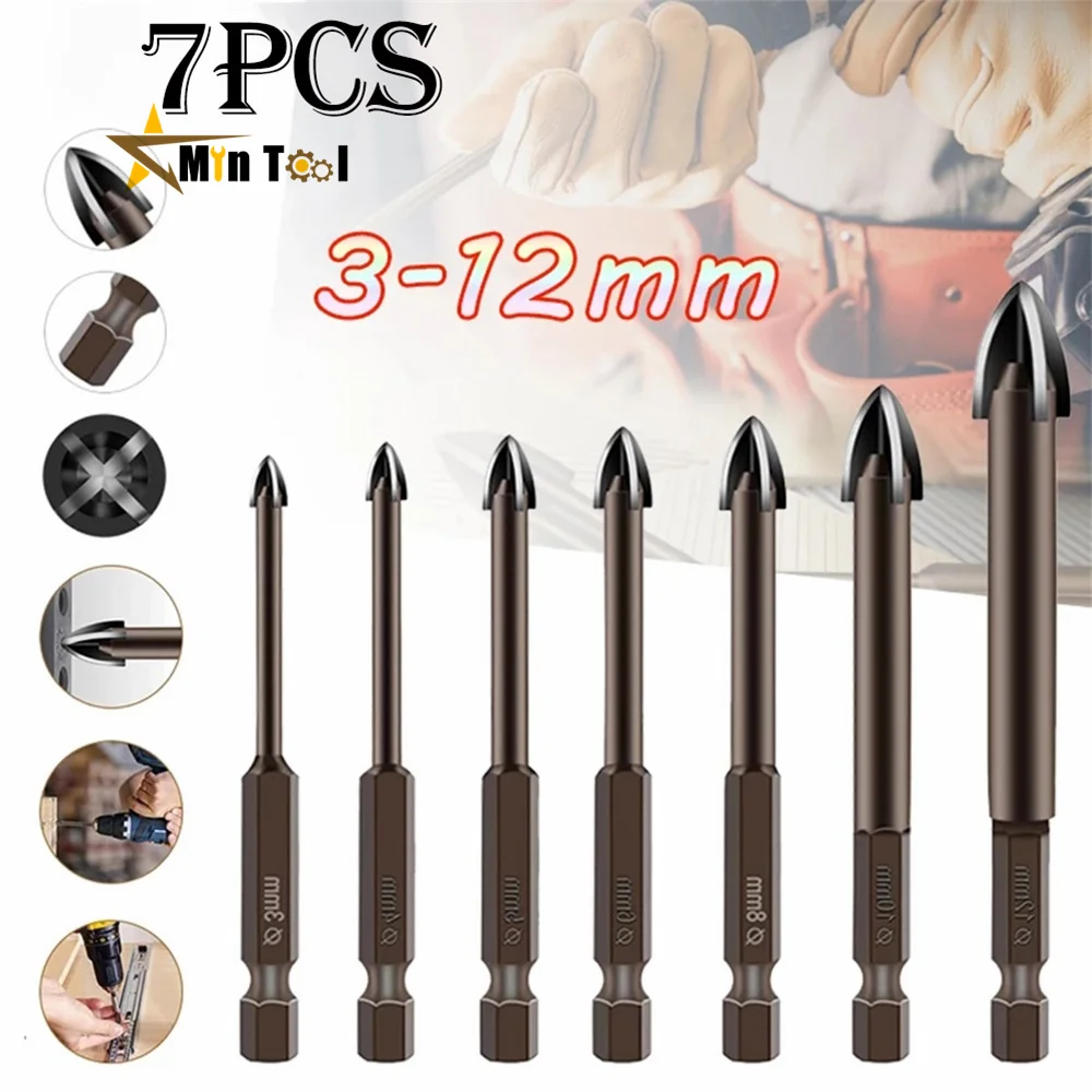 Набор сверл из карбида и стекла комплект 7 твердосплавных насадок с 4 режущими