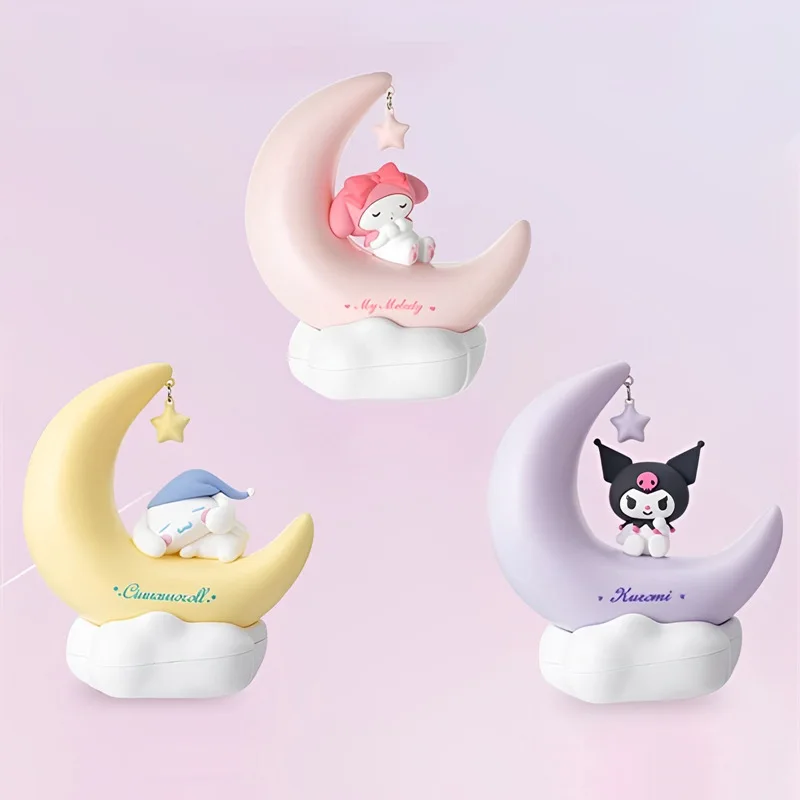 

Sanrio Moon Shaped Night Light Anime Kuromi Cinnamoroll Cute Doll Ornament Bedroom Night Light Bedside Lamp Decoration