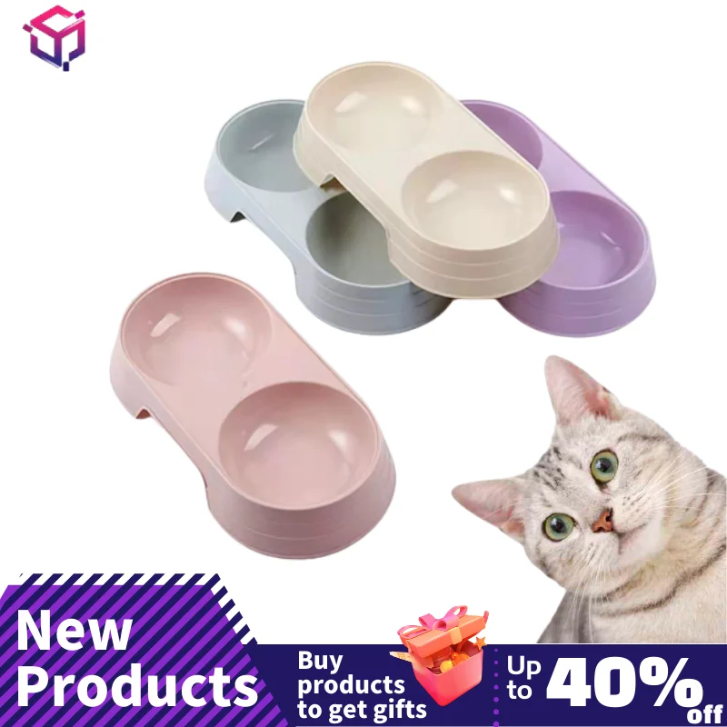 

Macaron Pet Double Cat Bowl Plastic Kitten Dog Food Drinking Tray Feeder Cat Feeding Pet Supplies Accessories Cuenco Para Gatos