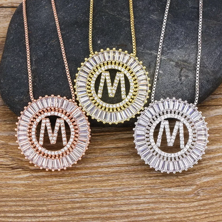

Sale A-Z Initials 3 Colors Chooses Micro Pave CZ Letter Pendant Necklaces For Women Charm Chain Family Jewelry Gift