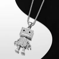 simple hip hop full zircon activity robot pendant couple necklaces valentines day gift jewelry for men and women accessories