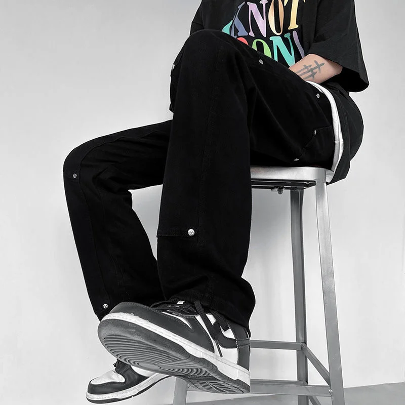 S-5XLWhite/Black Jeans Men Slim Fashion Casual Straight Jeans Mens Japanese Streetwear Hip Hop Denim Pants Mens Large Size