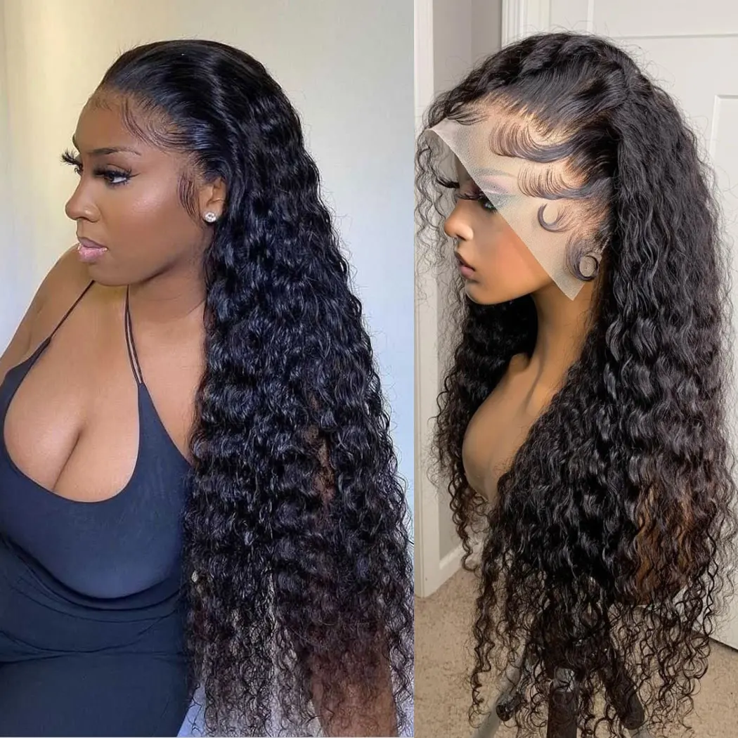 Deep Wave Lace Front Wigs Transparent 13x4 Lace Front Wig Remy Brazilian Deep Curly Human Hair Lace Wigs HD 4x4 Lace Closure Wig