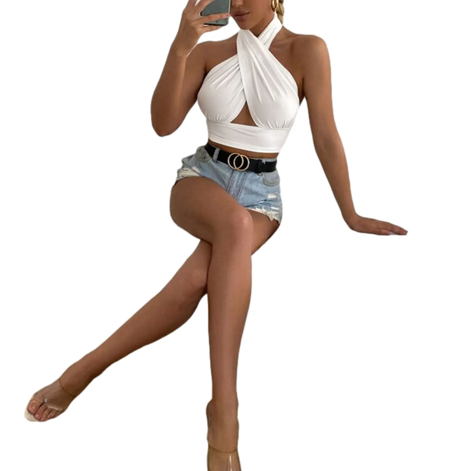 Женский укороченный топ без рукавов