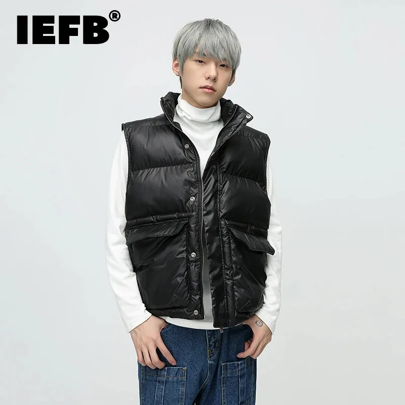 

Мужское модное хлопковое пальто IEFB, жилет, трендовая нишевая дизайнерская однотонная теплая верхняя одежда с кулиской, стеганые куртки, Майки 9C3417