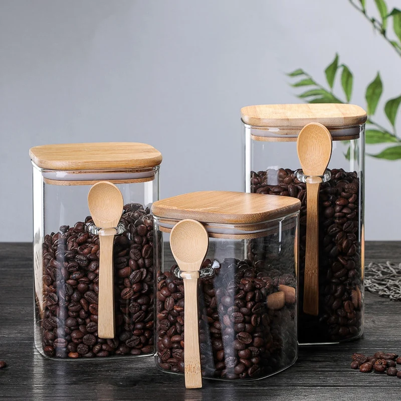 

With Spoon Sealed Jar Storage Tank Condiment Coffee Beans Tank Kitchen Supplies Sugar Storage Bottle Tea Box