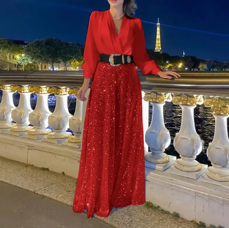 Весенне-летний новый модный однотонный комбинезон с v-образным вырезом и