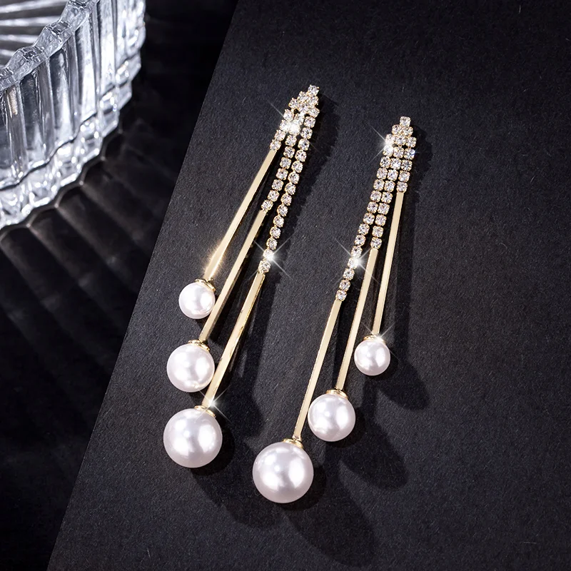 

New Trend S925 sterling silver high quality Imitation Pearl Tassel Earrings Women Fashion Long Pearl Pendant Wedding Jewelry