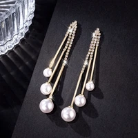 new trend s925 sterling silver high quality imitation pearl tassel earrings women fashion long pearl pendant wedding jewelry