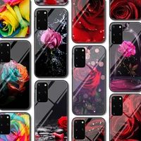 rose flower glass case for samsung galaxy s21 a51 s20 a52 a50 a21s a12 a71 a70 a72 s10 s9 s8 s10e a30 a20 note 20 10 ultra plus