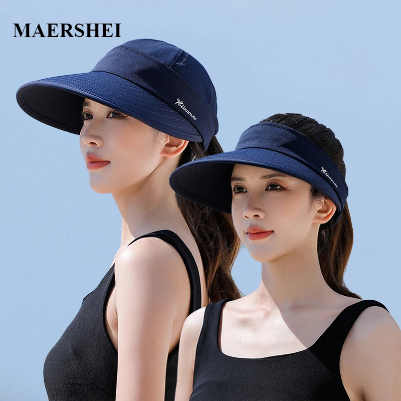 

Summer Hat Women's Dual-use Sunshade Empty Top Hat Women Floppy Ponytail Hat Beach Hats Women Large Wide Brim Foldable Sun Hat