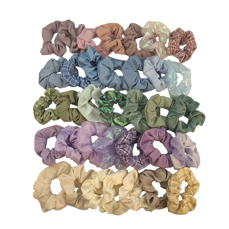 

7/2Pcs/Set Satin Silk Solid Color Scrunchies Elastic Hair Bands New Women Girls Hair Accessories Ponytail Holder Hair Ties Rope