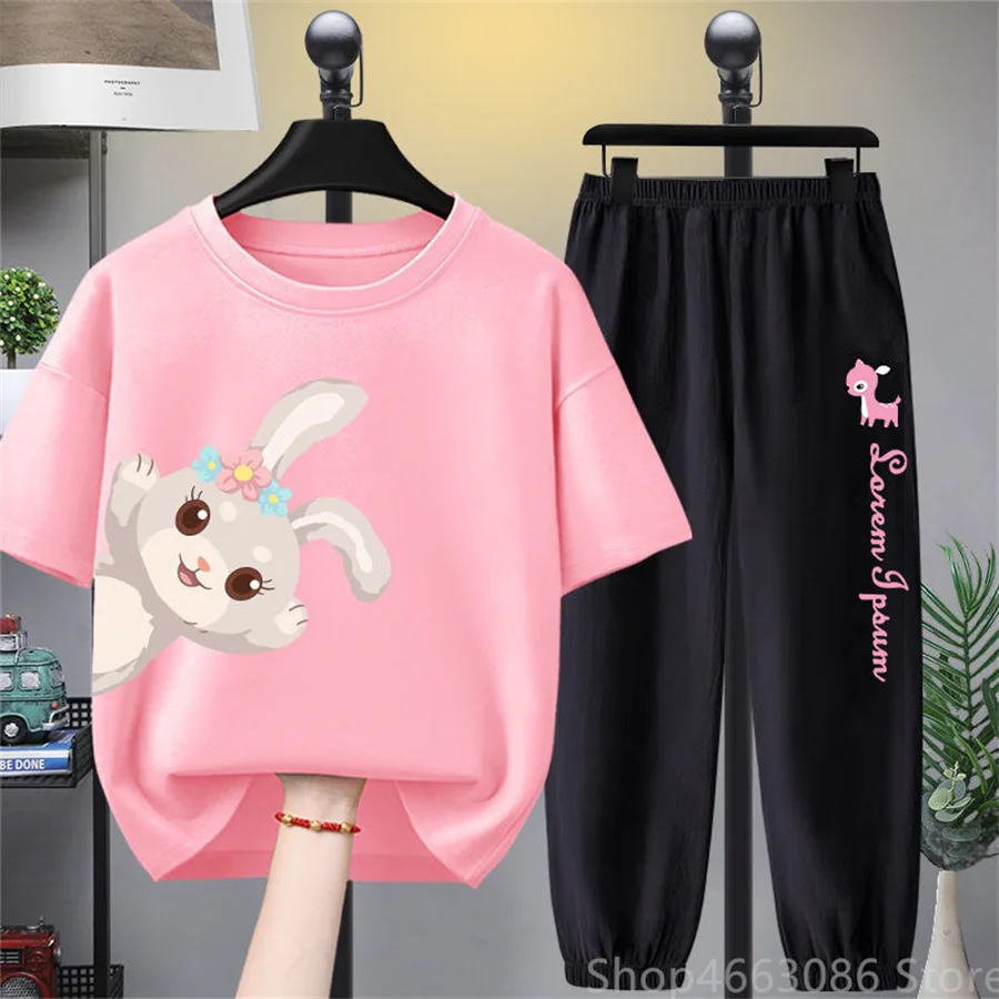 

2022 Summer kid baby Girls Clothes Child short Tops t shirt + pants teenager Tracksuit 6 8 9 10 11 12 Year