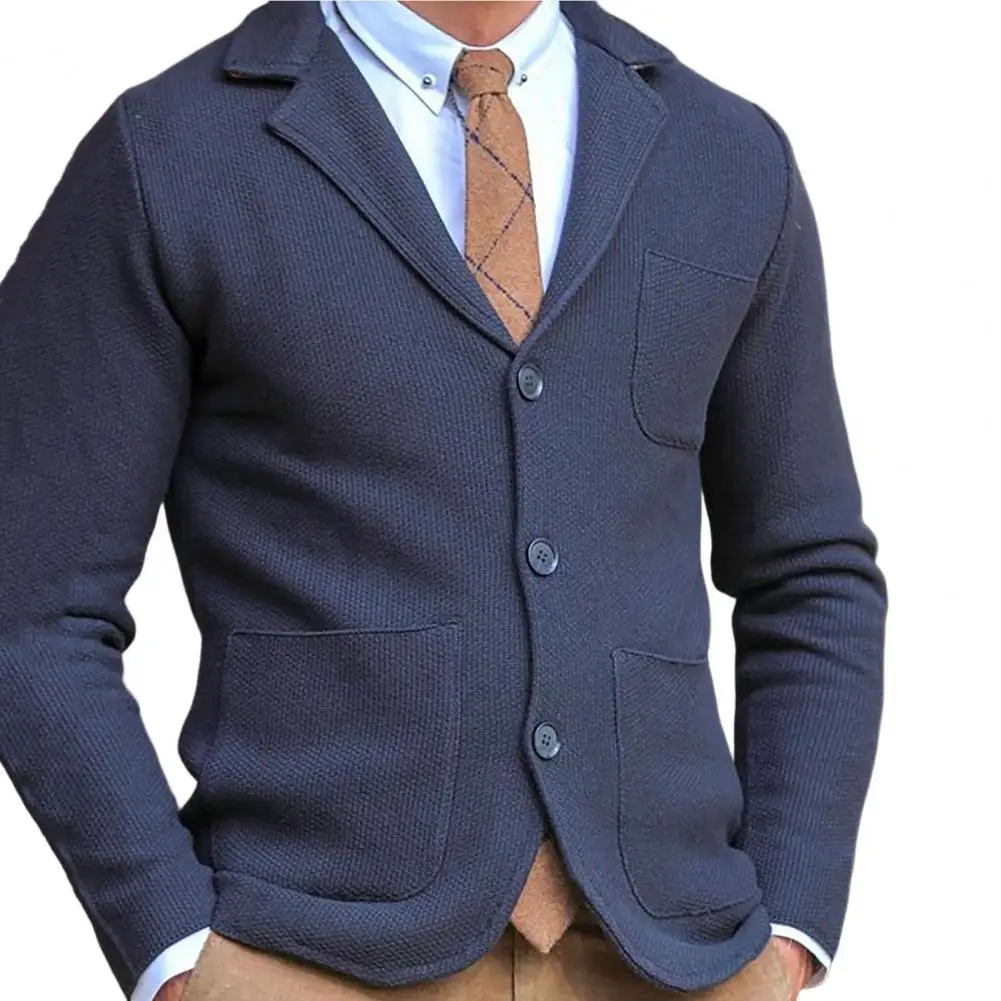 Men Knitwear Lapel Single-breasted Button Closure Solid Outwear Jacket Warm Autumn Winter Cardigan Sweater Coat Men Clothing