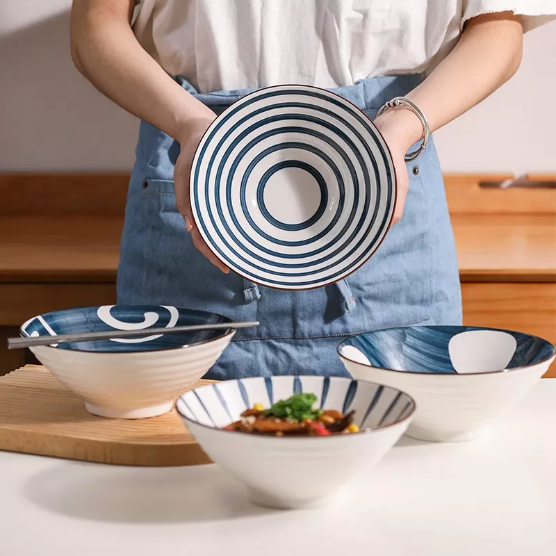 

Creative dinnerware Japanese Ceramic Ramen Bowl Instant Noodle Bowl Trumpet Bowl Hat bowls kitchen dishes Hand-Painted Tableware