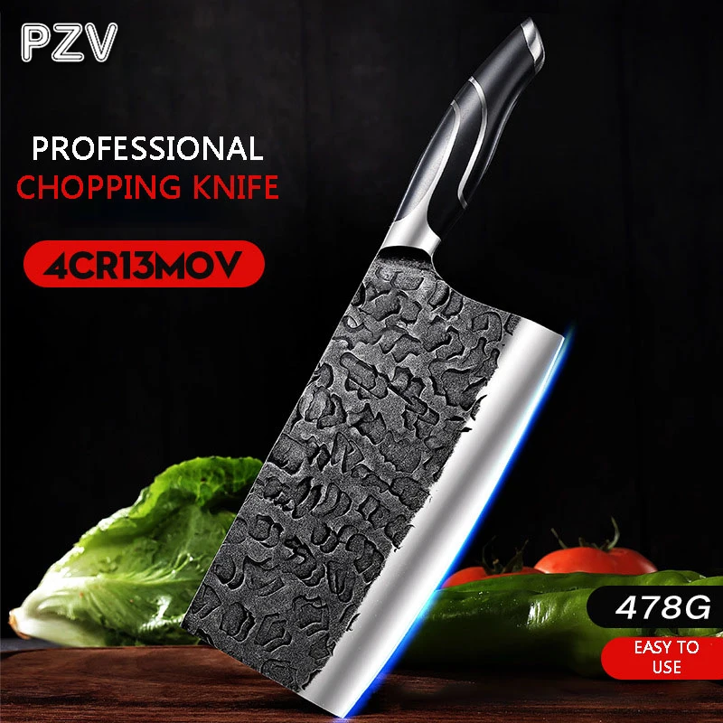 

PZV Full Tang Chef Knife Handmade Forged High-carbon Clad Steel Kitchen Knives Cleaver Filleting Slicing Broad Butcher knife