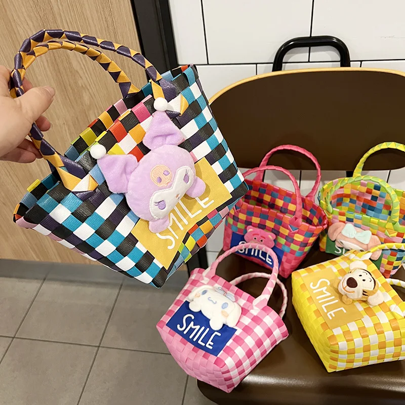

Сумка для покупок Kawaii Sanrios, сумки на плечо, вместительная плетеная Сумка, аниме Kuromi Cinnamoroll My Melody, милый мультяшный подарок