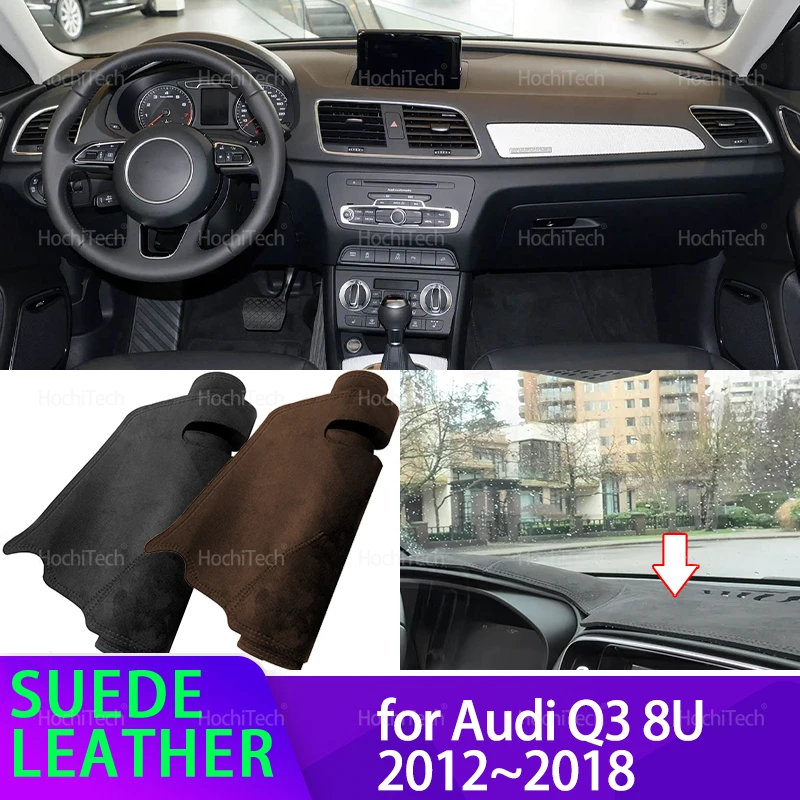 Фото Для Audi Q3 8U 2012 ~ 2018 Замшевый кожаный коврик с защитой от УФ-лучей, черный/коричневый чехол для приборной панели, солнцезащитный козырек, нескользящая накладка 2014 2015 2016 №1